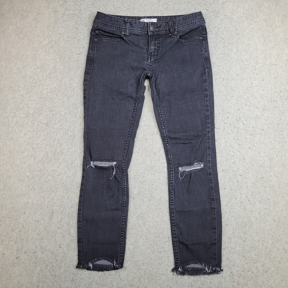 Free People Skinny Jeans Womens 26 Black Distressed Low Rise 29x25‎